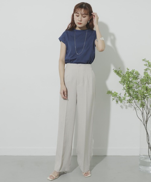 SENSE OF PLACE by URBAN RESEARCH（センスオブプレイスバイアーバンリサーチ）の「オーガニックコットンフレンチスリーブTシャツ（Tシャツ/カットソー・レディース・オフホワイト/ネイビー/ブラウン/ブラック/ライトベージュ/イエロー/ミント・ONE）」の22枚目の写真