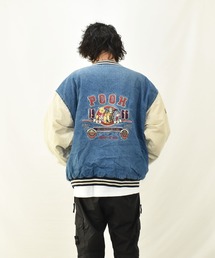 Disney 90s vintage プーさん デニムスタジャン フード付き M Disney 90s vintage プーさん デニムスタジャン フード付き M