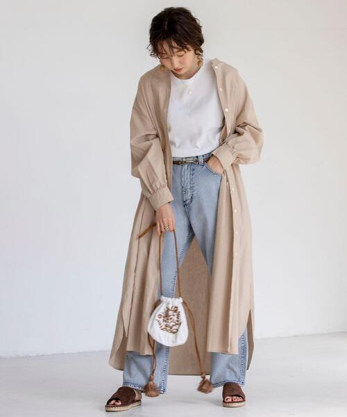 coen(コーエン)の「USAコットンマキシ丈タックシャツワンピース(シャツワンピース・レディース・ベージュ/ネイビー・FREE)」の3枚目の写真