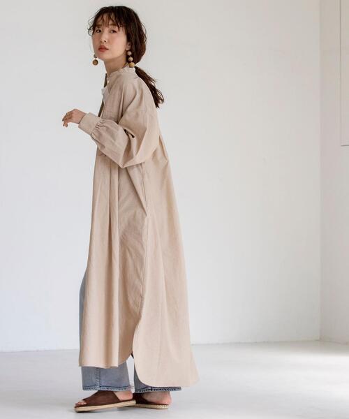 coen(コーエン)の「USAコットンマキシ丈タックシャツワンピース(シャツワンピース・レディース・ベージュ/ネイビー・FREE)」の4枚目の写真