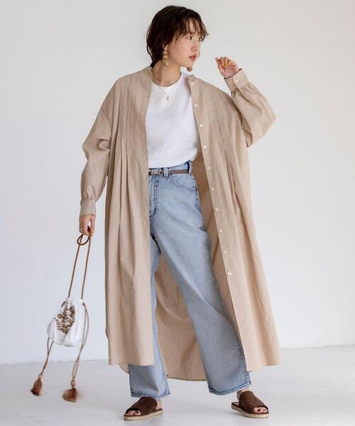 coen(コーエン)の「USAコットンマキシ丈タックシャツワンピース(シャツワンピース・レディース・ベージュ/ネイビー・FREE)」の5枚目の写真