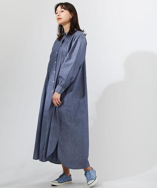 coen(コーエン)の「USAコットンマキシ丈タックシャツワンピース(シャツワンピース・レディース・ベージュ/ネイビー・FREE)」の17枚目の写真