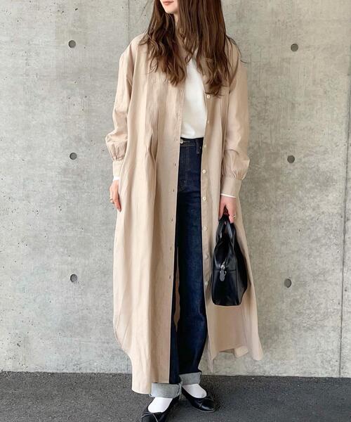 coen(コーエン)の「USAコットンマキシ丈タックシャツワンピース(シャツワンピース・レディース・ベージュ/ネイビー・FREE)」の9枚目の写真