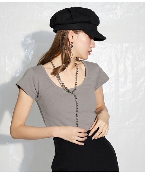 ANAP(アナップ)の「クロップドタイトTシャツ(Tシャツ/カットソー・レディース・ホワイト/ブラック/グレイッシュベージュ/ブラウン/ピンク/ブルー・FREE)」の13枚目の写真