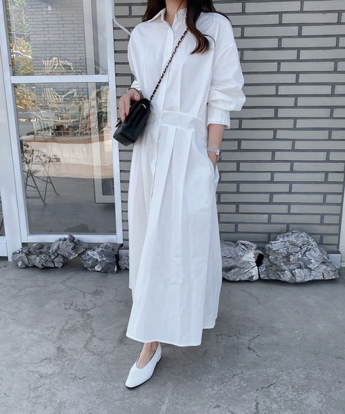 Girly Doll（ガーリードール）の「ウエスト切り替えシャツワンピース（シャツワンピース・レディース・ホワイト/ネイビー・FREE）」の6枚目の写真