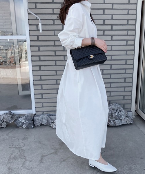 Girly Doll（ガーリードール）の「ウエスト切り替えシャツワンピース（シャツワンピース・レディース・ホワイト/ネイビー・FREE）」の7枚目の写真