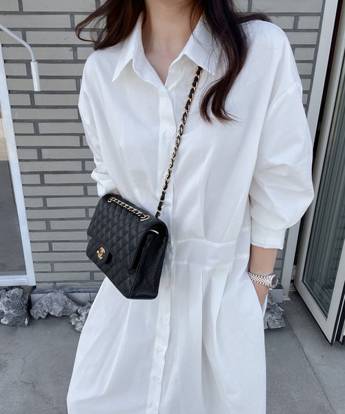 Girly Doll（ガーリードール）の「ウエスト切り替えシャツワンピース（シャツワンピース・レディース・ホワイト/ネイビー・FREE）」の8枚目の写真