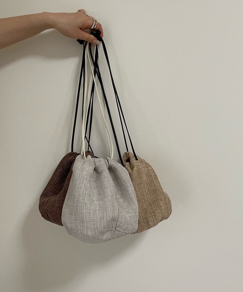 LE MORE（リモア）の「ミニリネン巾着バッグ（ハンドバッグ・レディース・アイボリー/ベージュ/ブラウン・FREE）」の2枚目の写真