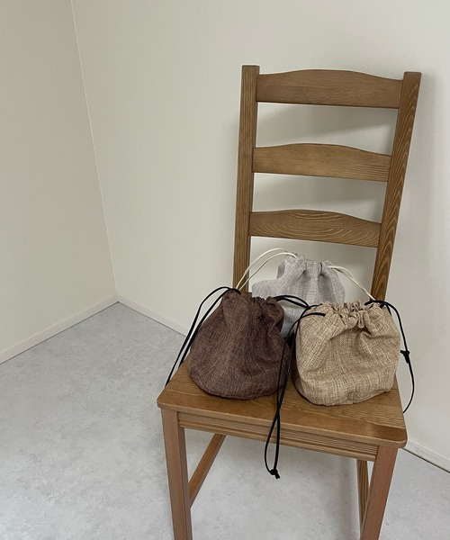 LE MORE（リモア）の「ミニリネン巾着バッグ（ハンドバッグ・レディース・アイボリー/ベージュ/ブラウン・FREE）」の9枚目の写真