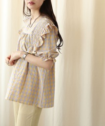 PUBLUX | 【PUBLUX/パブリュクス】パワーショルダーフリルチェックブラウス(シャツ/ブラウス)