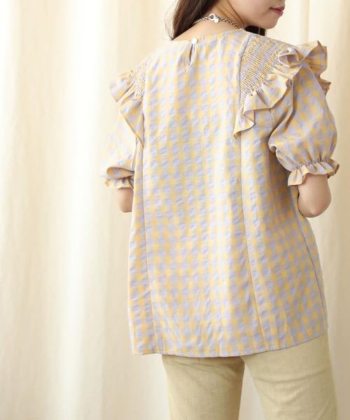 PUBLUX（パブリュクス）の「【PUBLUX/パブリュクス】パワーショルダーフリルチェックブラウス（シャツ/ブラウス・レディース・イエロー/ブルーグリーン・ﾌﾘ-）」の12枚目の写真