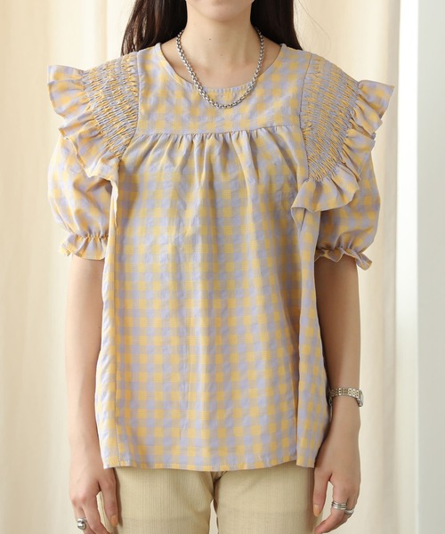 PUBLUX（パブリュクス）の「【PUBLUX/パブリュクス】パワーショルダーフリルチェックブラウス（シャツ/ブラウス・レディース・イエロー/ブルーグリーン・ﾌﾘ-）」の20枚目の写真