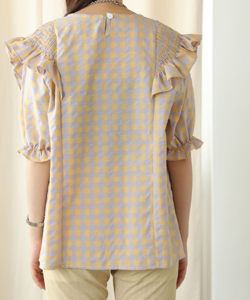 PUBLUX（パブリュクス）の「【PUBLUX/パブリュクス】パワーショルダーフリルチェックブラウス（シャツ/ブラウス・レディース・イエロー/ブルーグリーン・ﾌﾘ-）」の17枚目の写真