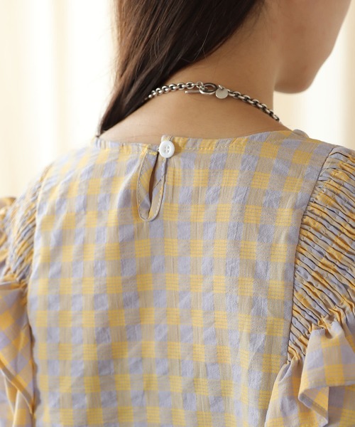 PUBLUX（パブリュクス）の「【PUBLUX/パブリュクス】パワーショルダーフリルチェックブラウス（シャツ/ブラウス・レディース・イエロー/ブルーグリーン・ﾌﾘ-）」の11枚目の写真