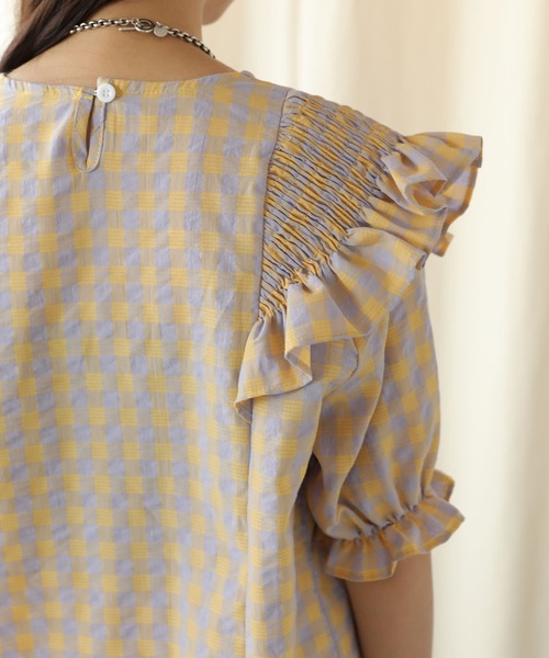 PUBLUX（パブリュクス）の「【PUBLUX/パブリュクス】パワーショルダーフリルチェックブラウス（シャツ/ブラウス・レディース・イエロー/ブルーグリーン・ﾌﾘ-）」の8枚目の写真
