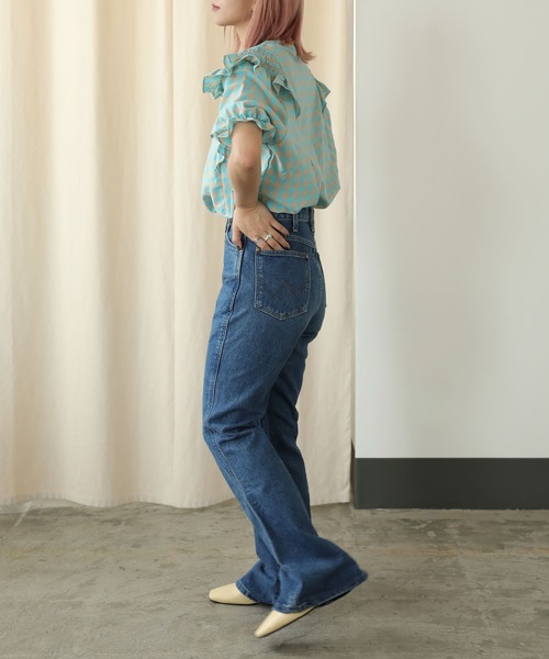 PUBLUX（パブリュクス）の「【PUBLUX/パブリュクス】パワーショルダーフリルチェックブラウス（シャツ/ブラウス・レディース・イエロー/ブルーグリーン・ﾌﾘ-）」の10枚目の写真