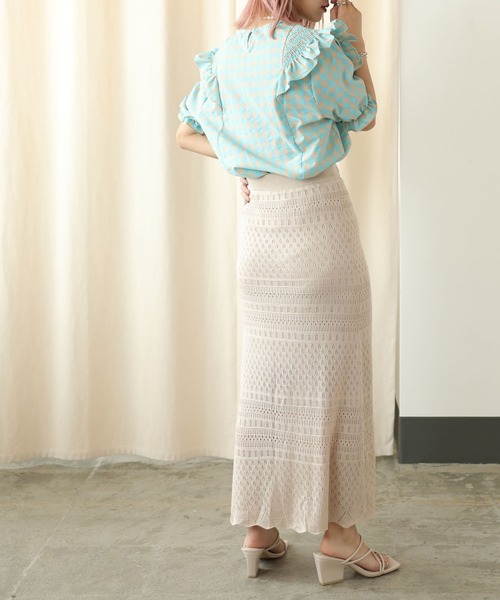 PUBLUX（パブリュクス）の「【PUBLUX/パブリュクス】パワーショルダーフリルチェックブラウス（シャツ/ブラウス・レディース・イエロー/ブルーグリーン・ﾌﾘ-）」の3枚目の写真