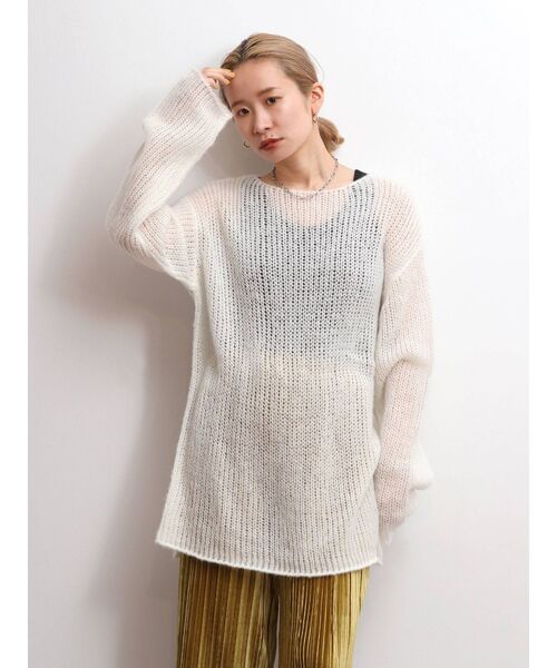 Ungrid(アングリッド)の「透かし編みル-ズニット(ニット/セーター・レディース・ライトグレー/オフホワイト/マスタード・FREE)」の6枚目の写真