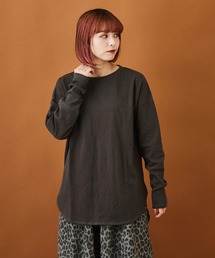 CUBE SUGAR（キューブシュガー）の「天竺 × テレコ × フライス 前後異素材 裾ラウンド ロングスリーブ Tシャツ（Tシャツ/カットソー）」
