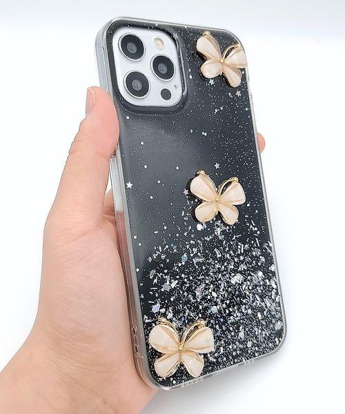 セール】iPhoneケース グリッター バタフライモチーフ（スマホケース