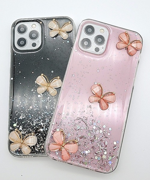 セール】iPhoneケース グリッター バタフライモチーフ（スマホケース