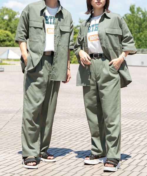 PairPair(ペアペア)の「コットンリネントラウザーパンツ/セットアップ対応(ユニセックス)(スラックス・レディース・ライトブラウン/ライトカーキ/グレイッシュブルー・MEDIUM/LARGE)」の1枚目の写真