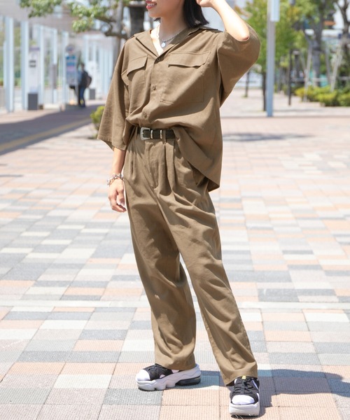 PairPair(ペアペア)の「コットンリネントラウザーパンツ/セットアップ対応(ユニセックス)(スラックス・レディース・ライトブラウン/ライトカーキ/グレイッシュブルー・MEDIUM/LARGE)」の4枚目の写真