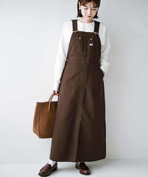 haco!（ハコ）の「LadyLee シンプルなトップスと合わせるだけでこなれ見え 大人に似合うオーバーオールスカート（サロペット/オーバーオール・レディース・ブラック/インディゴブルー/ブラウン・MEDIUM/SMALL）」の2枚目の写真