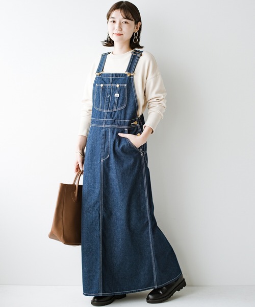 haco!（ハコ）の「LadyLee シンプルなトップスと合わせるだけでこなれ見え 大人に似合うオーバーオールスカート（サロペット/オーバーオール・レディース・ブラック/インディゴブルー/ブラウン・MEDIUM/SMALL）」の4枚目の写真
