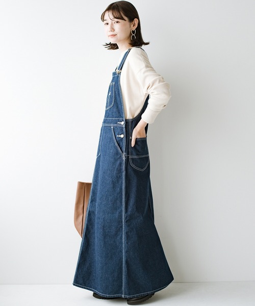 haco!（ハコ）の「LadyLee シンプルなトップスと合わせるだけでこなれ見え 大人に似合うオーバーオールスカート（サロペット/オーバーオール・レディース・ブラック/インディゴブルー/ブラウン・MEDIUM/SMALL）」の14枚目の写真