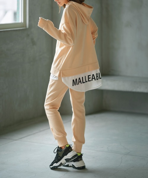 裾レイヤードスポーティーパーカー上下セット(裏起毛)（ルームウェア