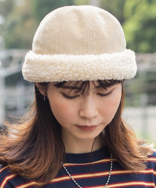 WEGO（ウィゴー）の「WEGO/コーデュロイボアフィッシャーマンキャップ（キャップ・レディース・ベージュ/ブラック・FREE）」の12枚目の写真