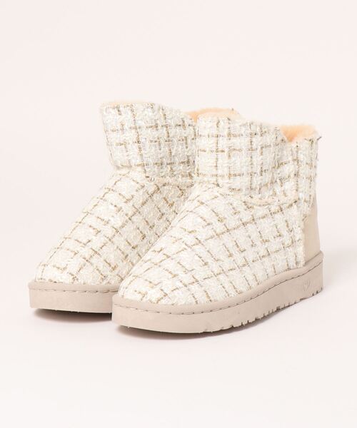 STYLEBLOCK(スタイルブロック)の「ツイードチェック裏起毛ショートブーツ(ブーツ・レディース・ブラック/ピンク/ベージュ・39/38/37/40/36/35)」の4枚目の写真