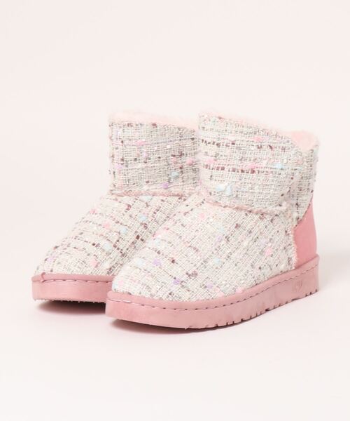 STYLEBLOCK(スタイルブロック)の「ツイードチェック裏起毛ショートブーツ(ブーツ・レディース・ブラック/ピンク/ベージュ・39/38/37/40/36/35)」の5枚目の写真