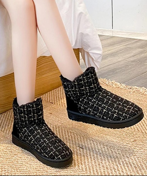 STYLEBLOCK(スタイルブロック)の「ツイードチェック裏起毛ショートブーツ(ブーツ・レディース・ブラック/ピンク/ベージュ・39/38/37/40/36/35)」の9枚目の写真