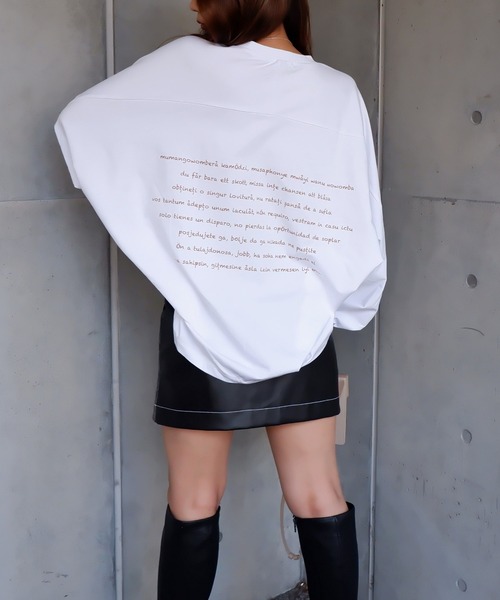 SPIRALGIRL（スパイラルガール）の「バックプリントドルマン長袖Tシャツ（Tシャツ/カットソー・レディース・ブラック/オフホワイト・FREE）」の3枚目の写真