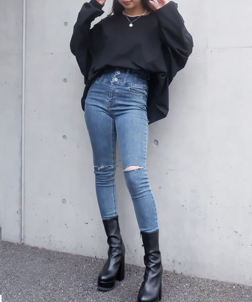 SPIRALGIRL（スパイラルガール）の「バックプリントドルマン長袖Tシャツ（Tシャツ/カットソー・レディース・ブラック/オフホワイト・FREE）」の9枚目の写真