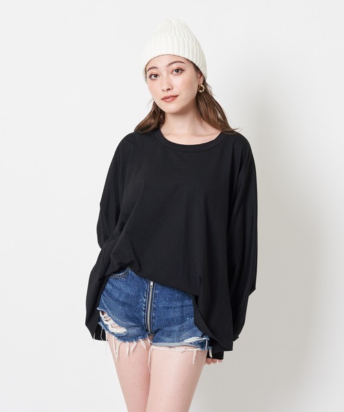 SPIRALGIRL（スパイラルガール）の「バックプリントドルマン長袖Tシャツ（Tシャツ/カットソー・レディース・ブラック/オフホワイト・FREE）」の5枚目の写真