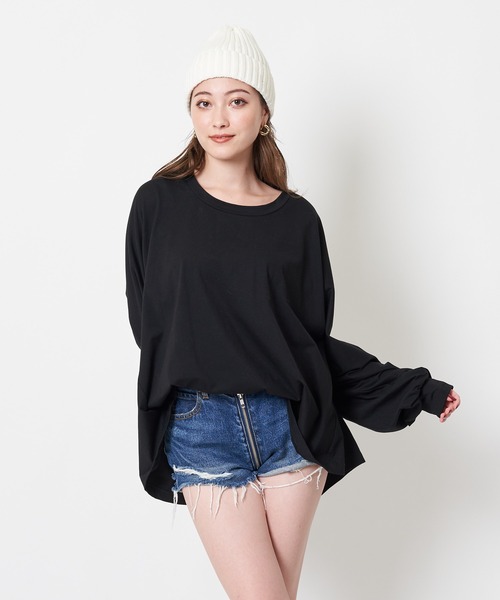 SPIRALGIRL（スパイラルガール）の「バックプリントドルマン長袖Tシャツ（Tシャツ/カットソー・レディース・ブラック/オフホワイト・FREE）」の8枚目の写真