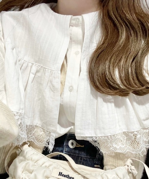 Heather(ヘザー)の「あいねねBIGエリブラウス 257754(シャツ/ブラウス・レディース・ブラック/オフホワイト・FREE)」の10枚目の写真