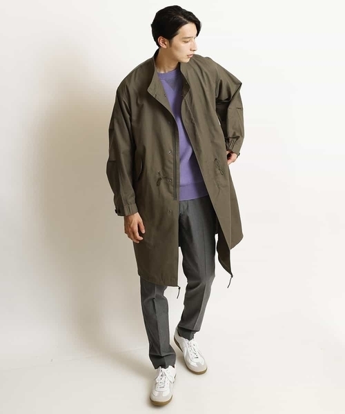a.v.v(アーヴェヴェ)の「【イージーケア/洗濯機で洗える】ワイドシルエットスタンドモッズコート(モッズコート・メンズ・カーキ・44/46/48)」の2枚目の写真