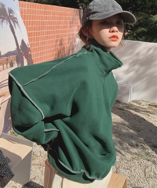 ROOPTOKYO(ループトウキョウ)の「フロントジップ配色ステッチニットトレーナー(スウェット・レディース・グリーン/イエロー・FREE)」の9枚目の写真