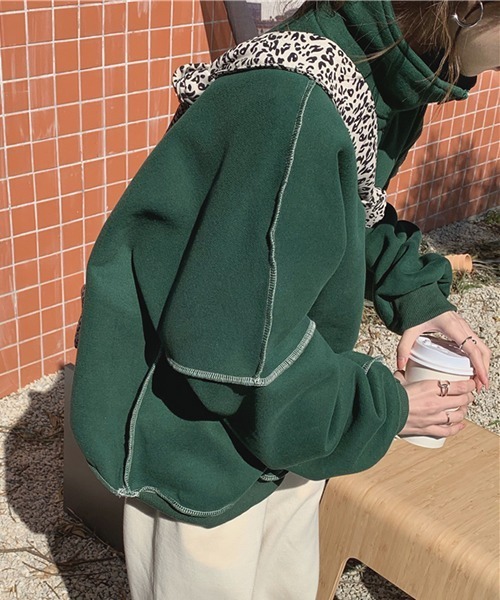 ROOPTOKYO(ループトウキョウ)の「フロントジップ配色ステッチニットトレーナー(スウェット・レディース・グリーン/イエロー・FREE)」の10枚目の写真