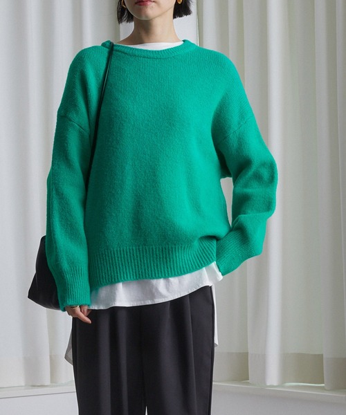 ECRIRE（エクリール）の「ドロップショルダーカラーニット（ニット/セーター・レディース・グリーン/アイボリー/カーキ/サックスブルー/ベージュ・M）」の7枚目の写真