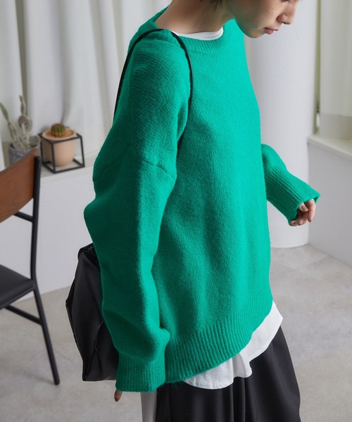 ECRIRE（エクリール）の「ドロップショルダーカラーニット（ニット/セーター・レディース・グリーン/アイボリー/カーキ/サックスブルー/ベージュ・M）」の19枚目の写真