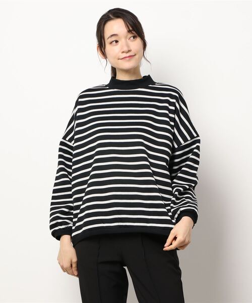 Samansa Mos2 blue(サマンサモスモスブルー)の「ボーダーハイネックスウェット(スウェット・レディース・グレー/ブラック/オフホワイト・フリ-)」の3枚目の写真
