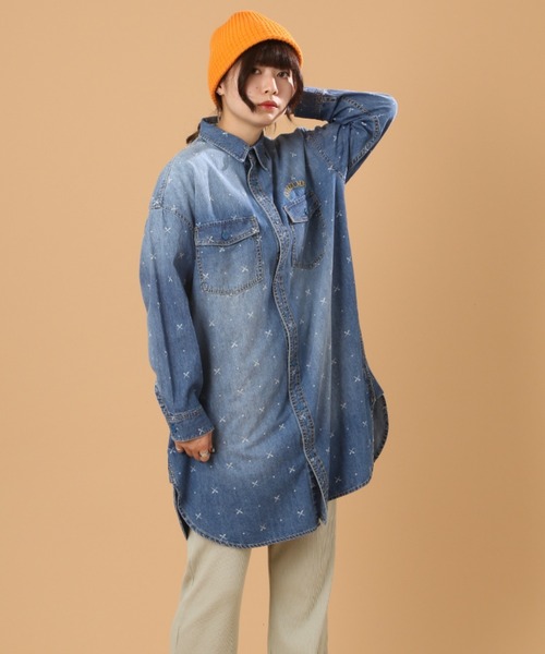 AVIREX(アヴィレックス)の「WHOLE PATTERN TUNIC DENIM SHIRT/ 総柄チュニックデニムシャツ(シャツ/ブラウス・レディース・ブルー系その他/オフホワイト・FREE)」の14枚目の写真