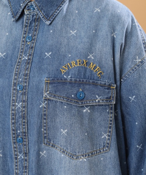 AVIREX(アヴィレックス)の「WHOLE PATTERN TUNIC DENIM SHIRT/ 総柄チュニックデニムシャツ(シャツ/ブラウス・レディース・ブルー系その他/オフホワイト・FREE)」の10枚目の写真