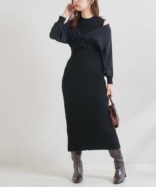 natural couture(ナチュラルクチュール)の「【WEB限定】シアーブラウスカーディガン×リブニットワンピース(ワンピース・レディース・ブラック/グレー/オフホワイト/グリーン/ピンクベージュ・FREE)」の10枚目の写真