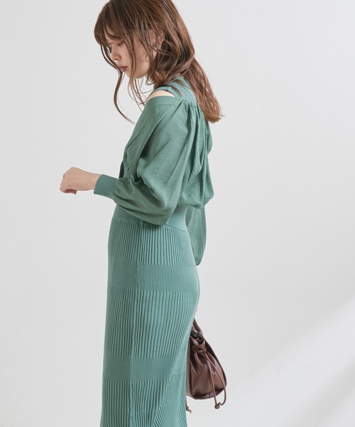 natural couture(ナチュラルクチュール)の「【WEB限定】シアーブラウスカーディガン×リブニットワンピース(ワンピース・レディース・ブラック/グレー/オフホワイト/グリーン/ピンクベージュ・FREE)」の16枚目の写真